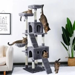 Arbre à Chat XXL Gris à Plusieurs Niveaux Avec Perchoirs Confortables