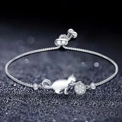 Bracelet De Chat Ajustable En Argent