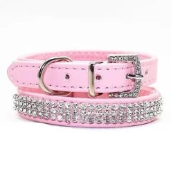 Collier De Laisse En Strass Et Faux Cuir Pour Chat