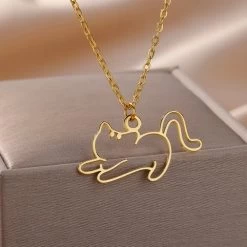 Collier Pendentif Chat Creux Pour Femme