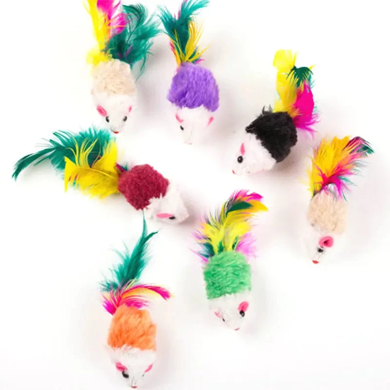 Ensemble De Dix Souris En Peluche Avec Plumes Colorées Pour Chat 2 Ensemble De Dix Souris En Peluche Avec Plumes Colorées Pour Chat – Image 2