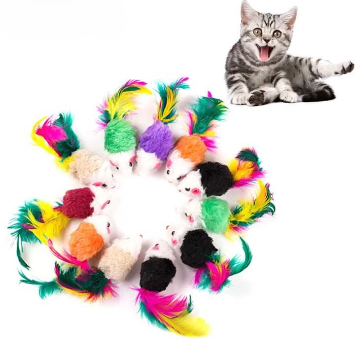 Ensemble De Dix Souris En Peluche Avec Plumes Colorées Pour Chat 1 Ensemble De Dix Souris En Peluche Avec Plumes Colorées Pour Chat
