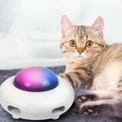 Jouet Intelligent Lumineux Et Rechargeable En Forme D'ovni Avec Plumes Pour Chat