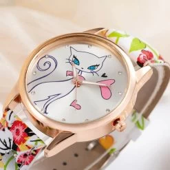 Montre En Cuir à Quartz Avec Motif De Chat Mignon Pour Femme -Chats Fournitures Magasin Montre en cuir a quartz avec motif de chat mignon pour femme Pour toi Mon chat 1684233628