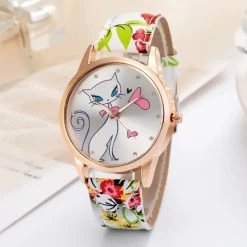 Montre En Cuir à Quartz Avec Motif De Chat Mignon Pour Femme -Chats Fournitures Magasin Montre en cuir a quartz avec motif de chat mignon pour femme Pour toi Mon chat 1684233632