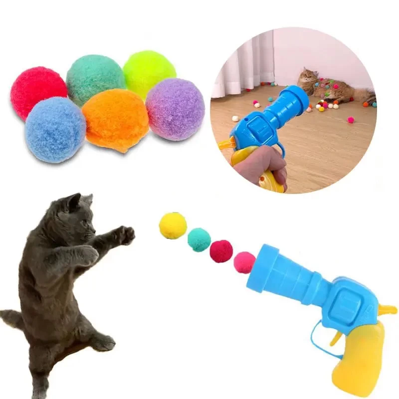 Pistolet En Plastique Avec Cent Balles De Lancement En Peluche Pour Chat 1 Pistolet En Plastique Avec Cent Balles De Lancement En Peluche Pour Chat