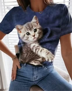 T-shirt Avec Chat Mignon Imprimé En 3D Pour Femme