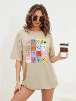 T-shirt Collection De Chats Drôles En Coton à Col Rond Pour Femme