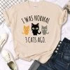 T-shirt Drôle Imprimé Avec Trois Chats Pour Femme