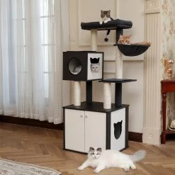 Chats Fournitures Magasin -Chats Fournitures Magasin Tour d arbre a chat en bois massif maison de luxe avec armoire jouet d affichage a plusieurs niveaux pour chaton Pour toi Mon chat 1679755367