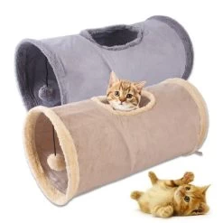 Tunnel De Jeu Pliable Avec Pompon En Tissu Suédé Pour Chat -Chats Fournitures Magasin Tunnel de jeu pliable avec pompon en tissu suede pour chat Pour toi Mon chat 1687371003772
