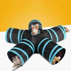 Tunnel De Jeu Pliable Bleu Et Noir En Forme D'étoile à Cinq Entrées Pour Chat